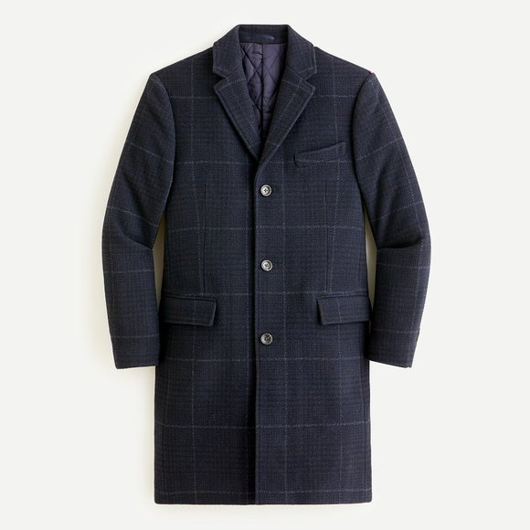 NWT- 34R 44R - J.Crew Topcoat in wool blend with eco-friendly PrimaLoft®
